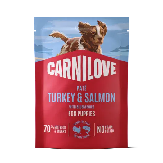 NEW Dog Pouch Paté Turkey & Salmon with Blueberries for Puppies
