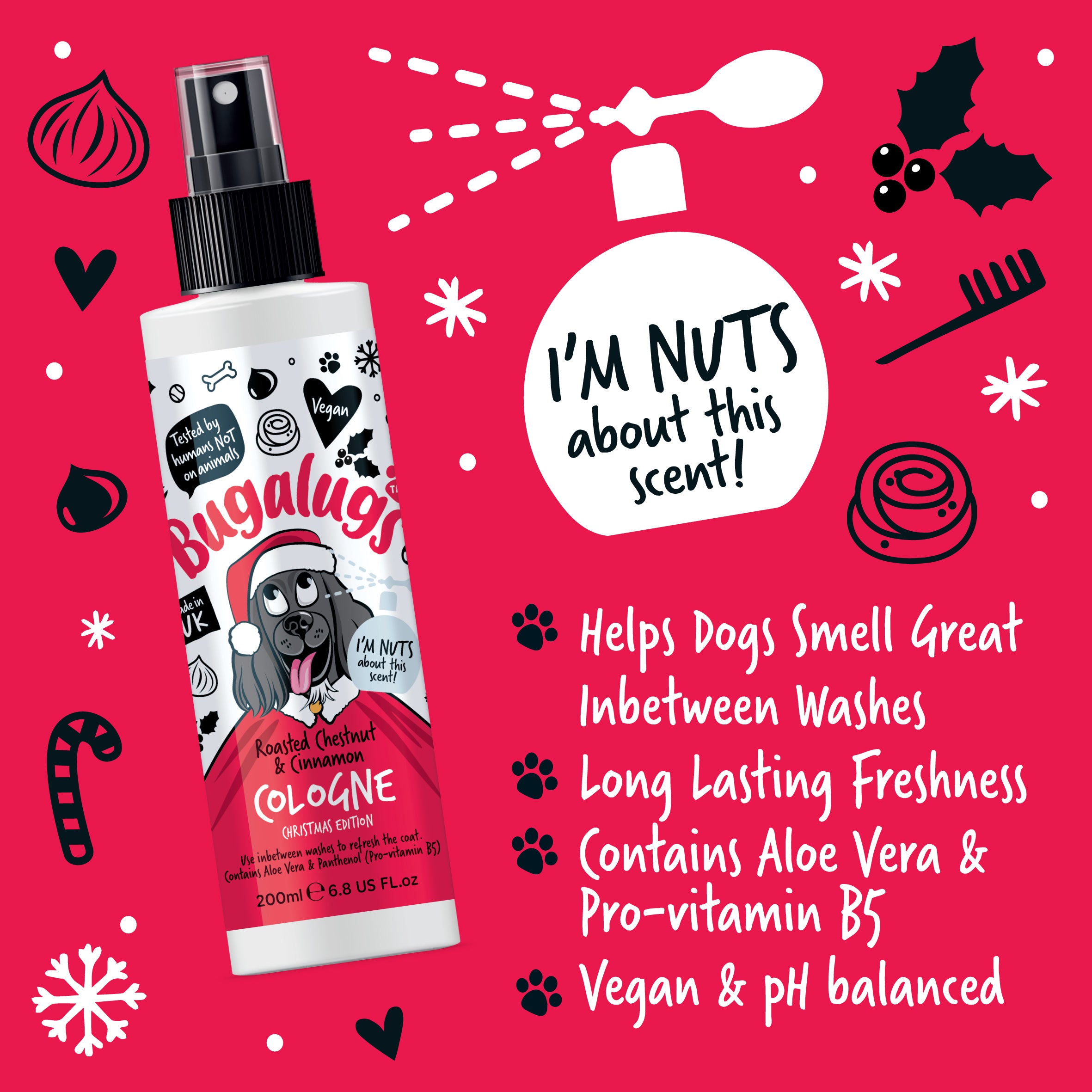 Bugalugs Roasted Chestnut & Cinnamon Dog Cologne 200ml (Christmas Edition)