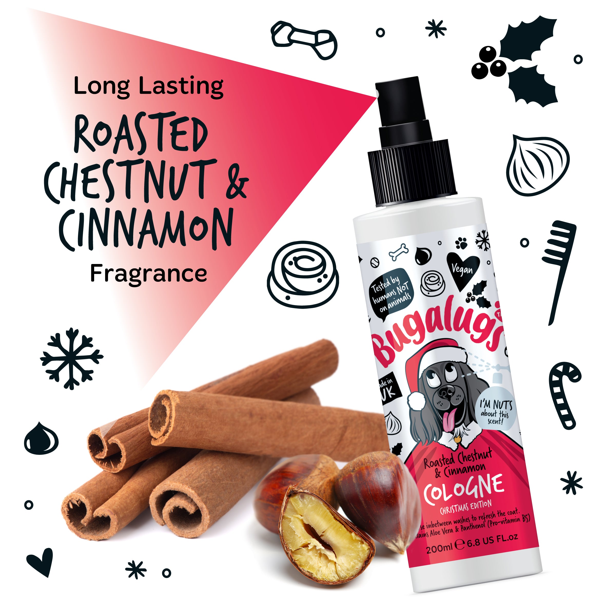 Bugalugs Roasted Chestnut & Cinnamon Dog Cologne 200ml (Christmas Edition)