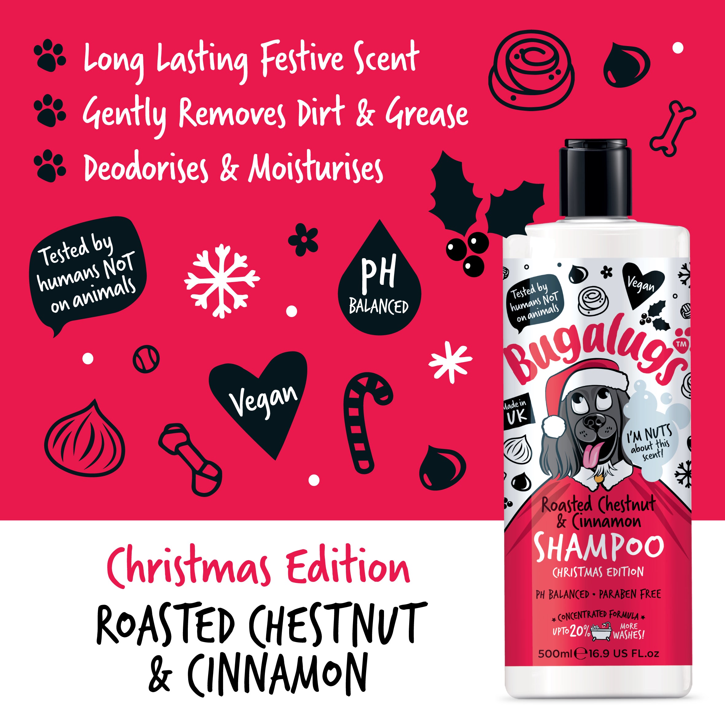 Bugalugs Christmas Dog Shampoo (Roasted Chestnut & Cinnamon) 500ml