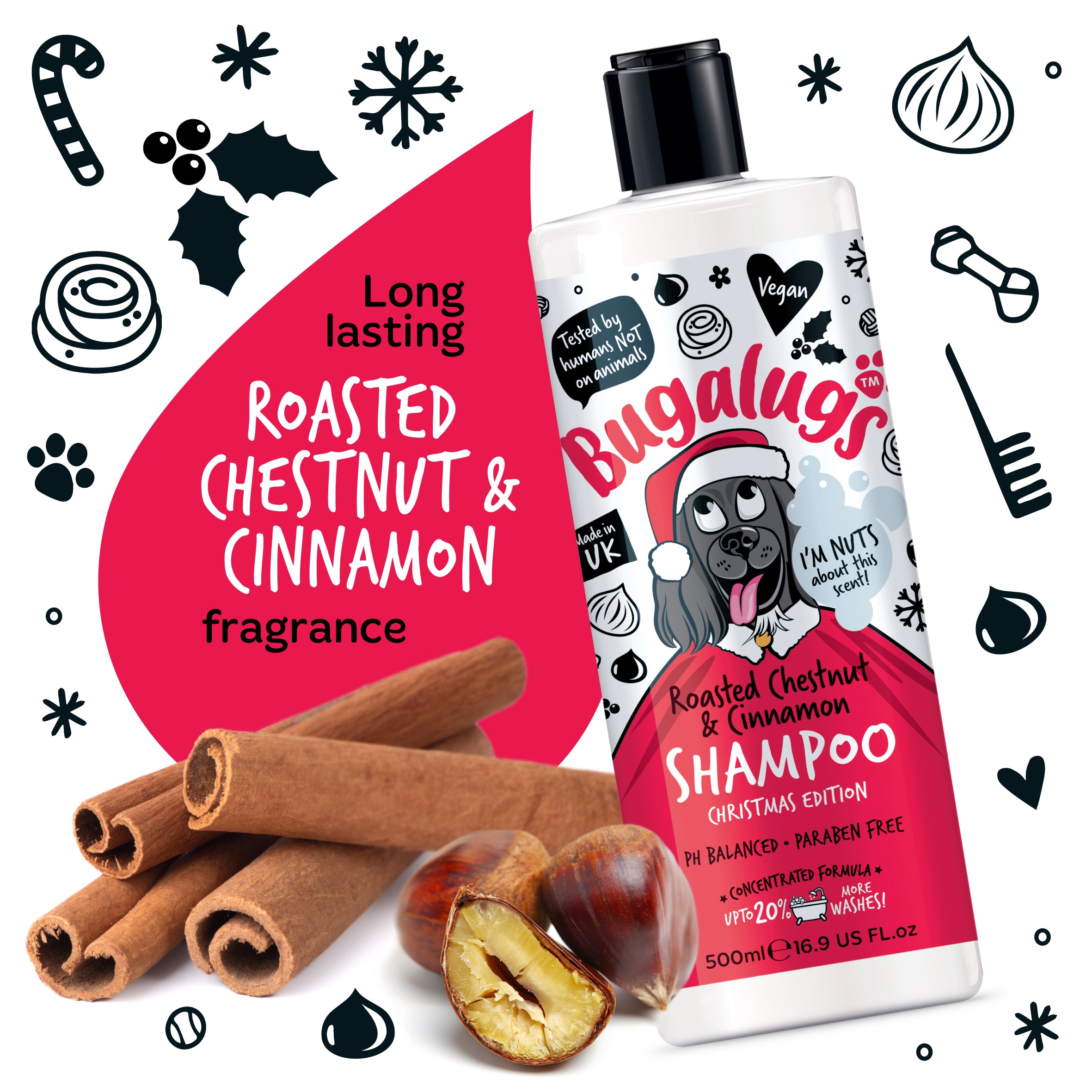Bugalugs Christmas Dog Shampoo (Roasted Chestnut & Cinnamon) 500ml