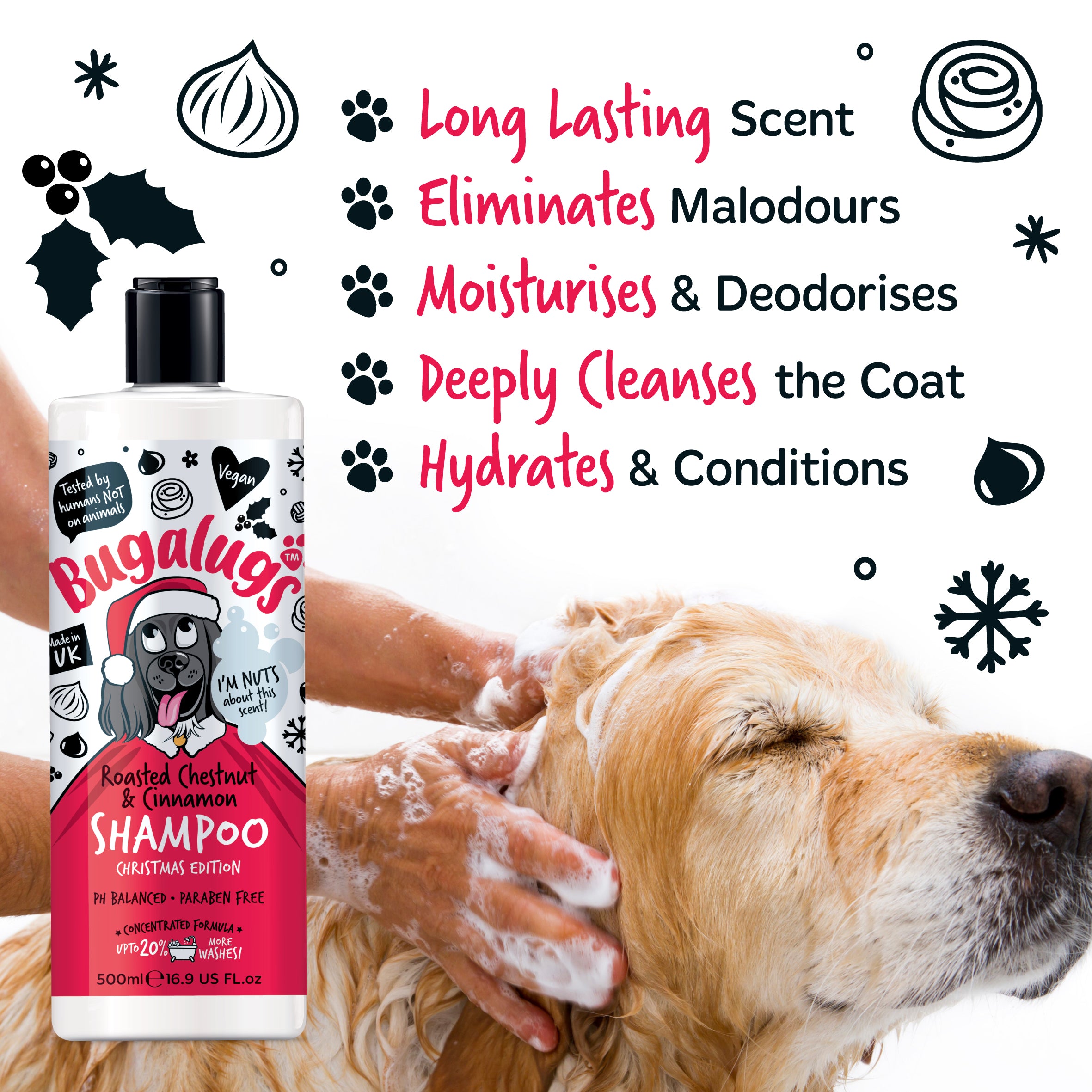 Bugalugs Christmas Dog Shampoo (Roasted Chestnut & Cinnamon) 500ml