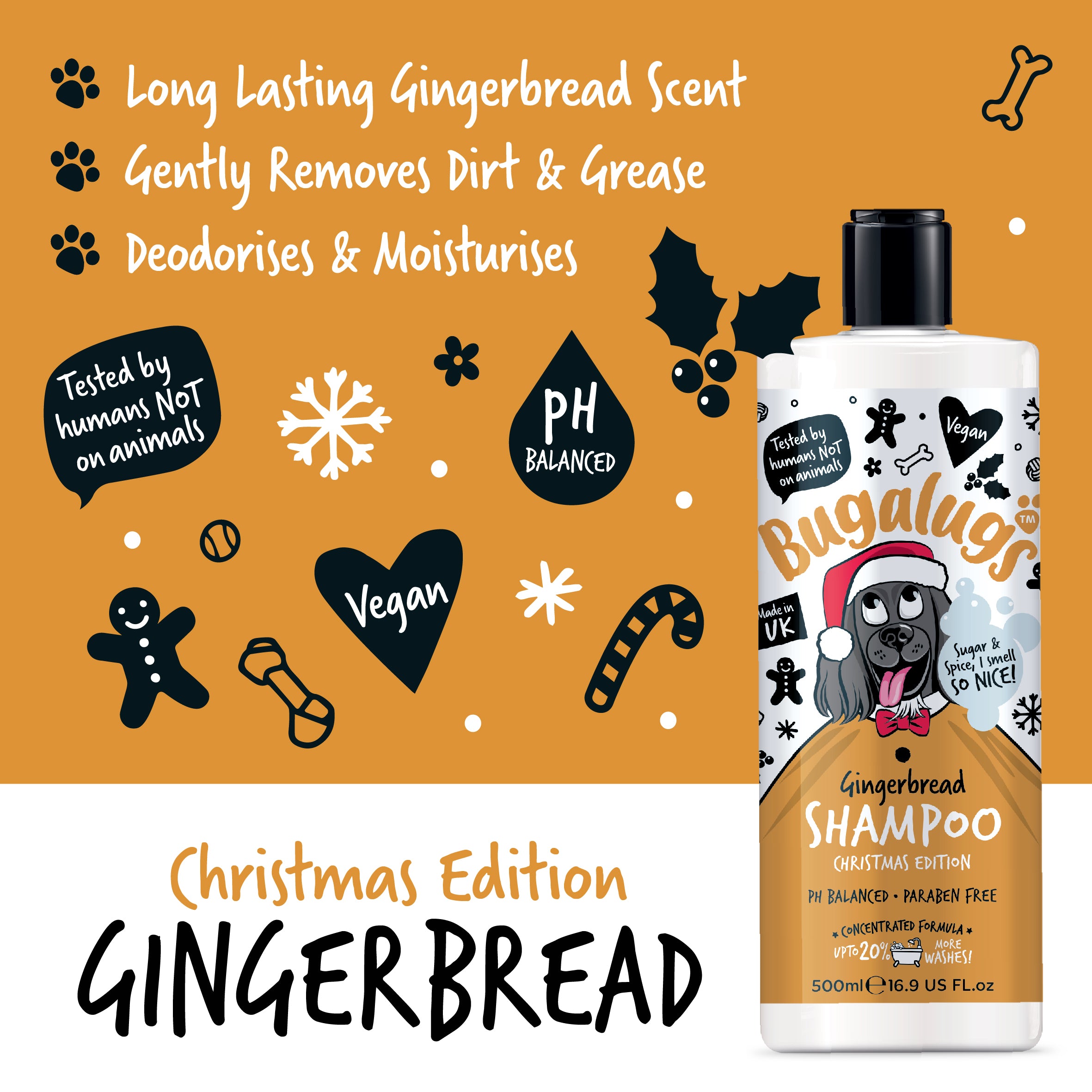 Bugalugs Gingerbread Dog Shampoo 500ml (Christmas Edition)