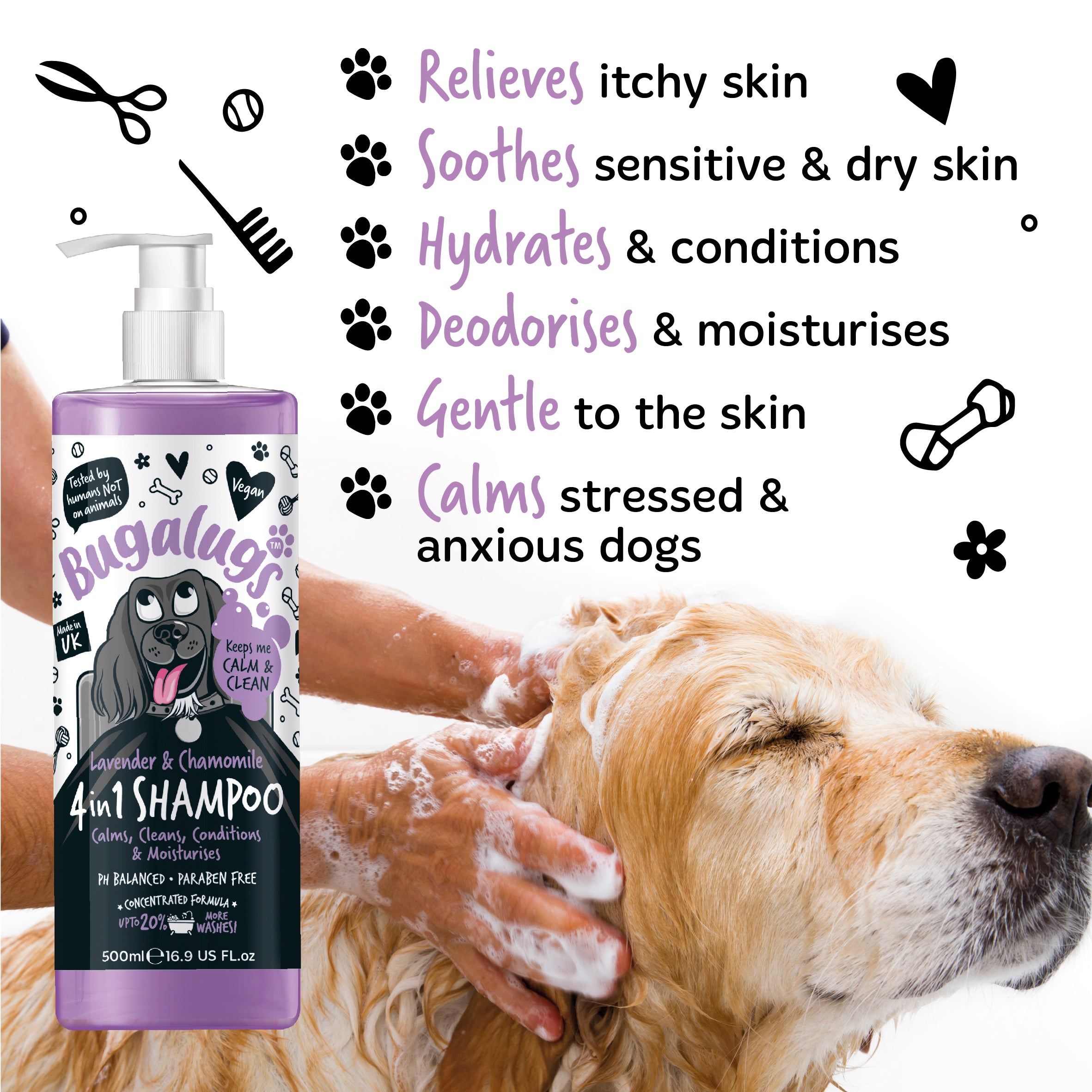 Bugalugs 4 In 1 (Lavender & Chamomile) Dog Shampoo 250ml