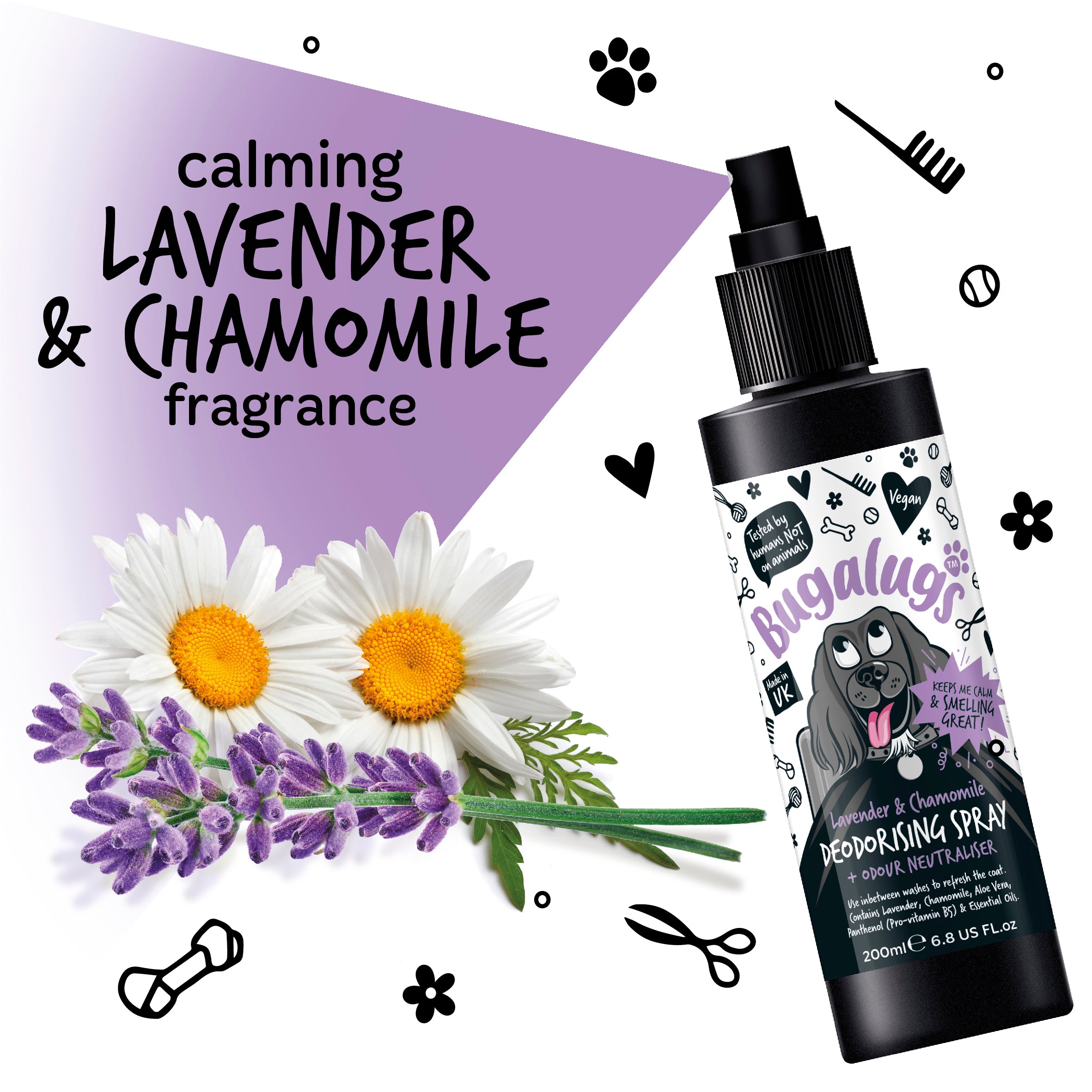 Bugalugs Lavender & Chamomile Dog Deodorising Spray 200ml